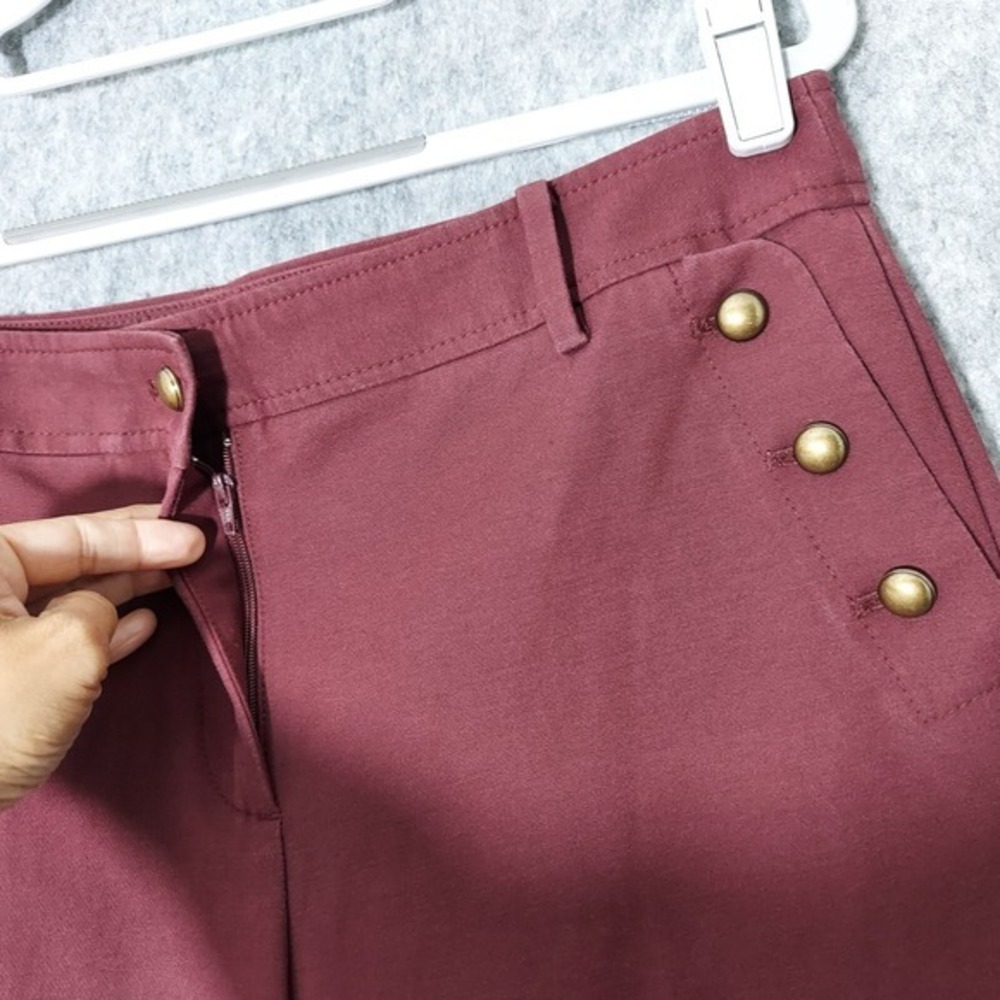 Talbots Pants 6 Burgundy Nautical Sailor Skipper Marine Crop Wide Leg Button - Picture 4 of 9